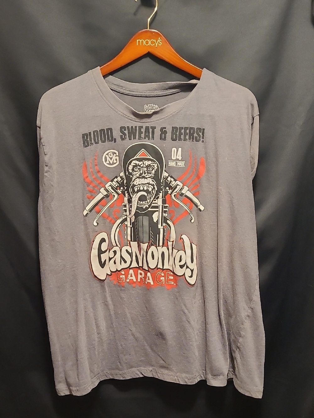 GASMONKEY Garage 2022 Men's Gray Graphic T-Shirt - 'Blood, Sweat & Beers'